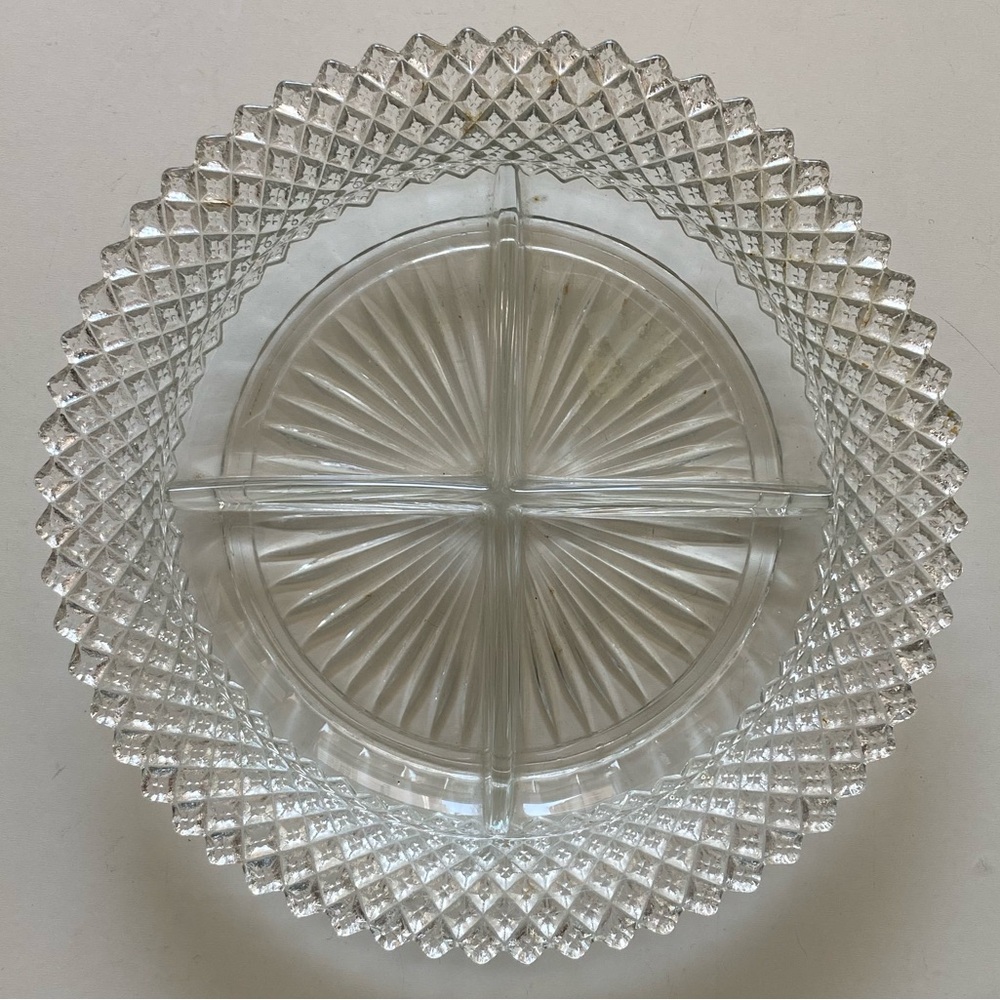 Vintage Anchor Hocking Miss America Clear Depression Glass 4 Part Serving Dish